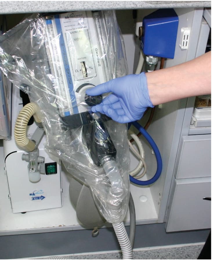 Loose plastic bag placed over the flowmeter